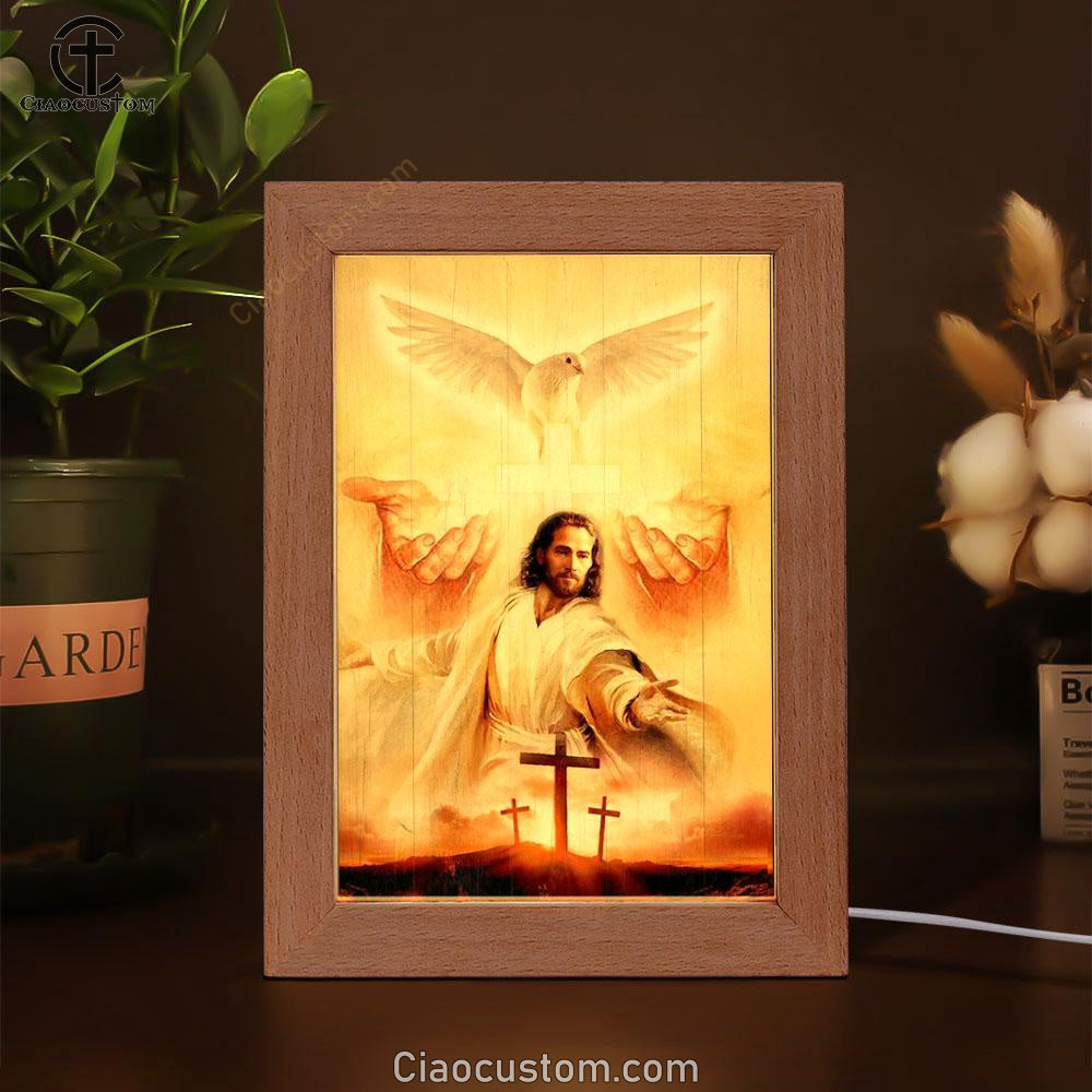 Beautiful Dove, Pray For Healing, Jesus's Hand, Cross Frame Lamp