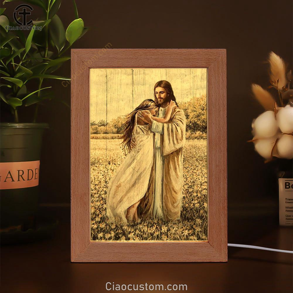 Beautiful Girl, Jesus Hug, Flower Field Frame Lamp