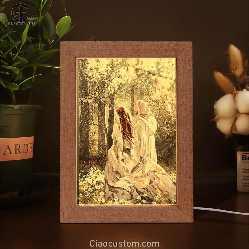 Beautiful Girl Walking With Jesus In The Flower Field Frame Lamp