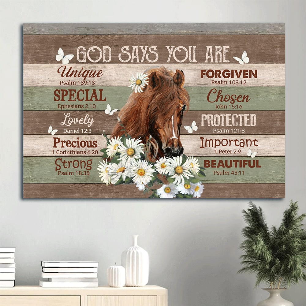 Beautiful Horse Daisy Flower Butterfly Canvas God Says You Are Canvas ...