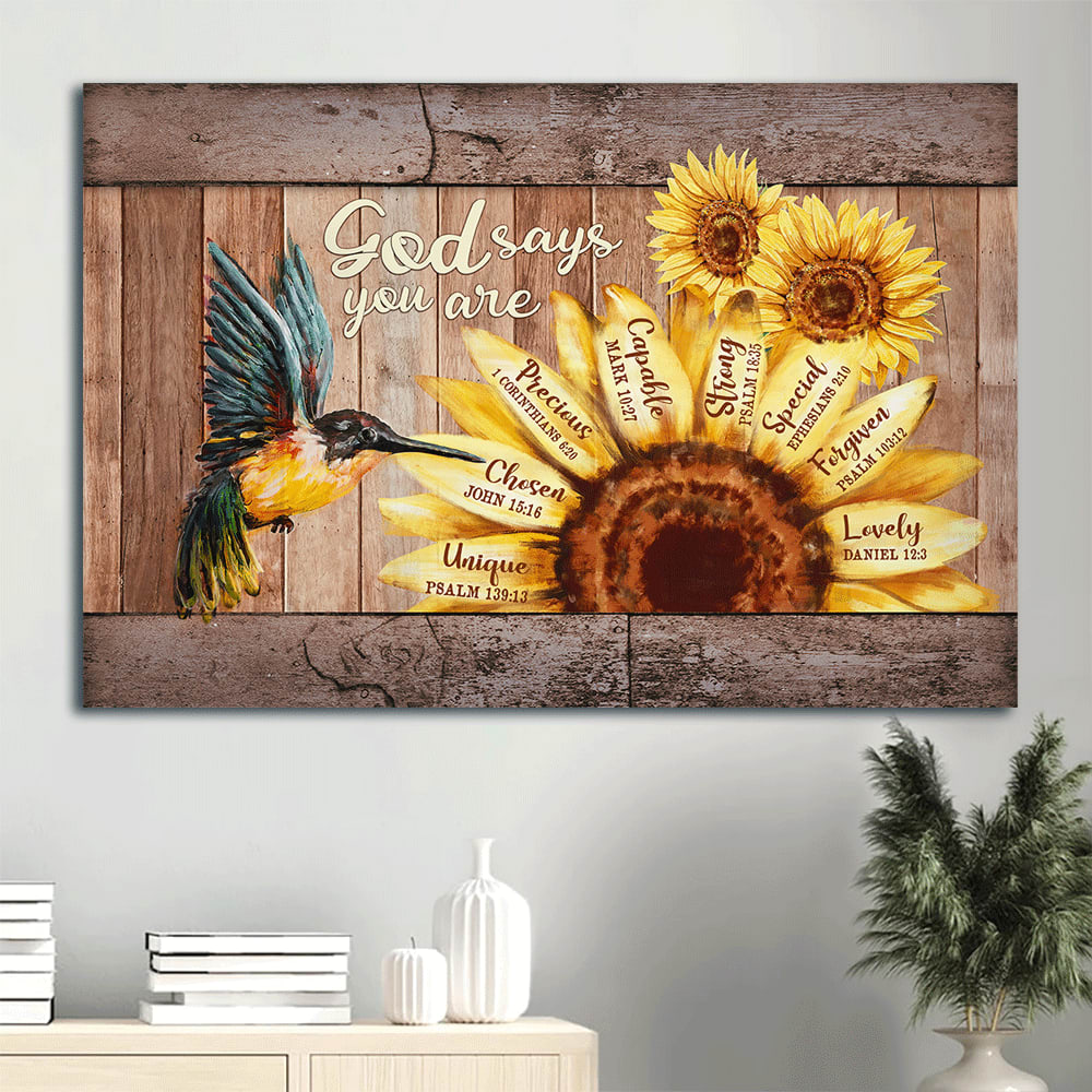 Beautiful Hummingbird Big Sunflower Canvas God Says You Are Canvas Wal ...