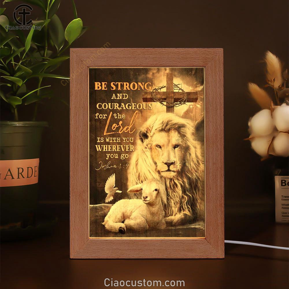 Beautiful Lion Drawing Lamb Cross Be Strong And Courageous Frame Lamp