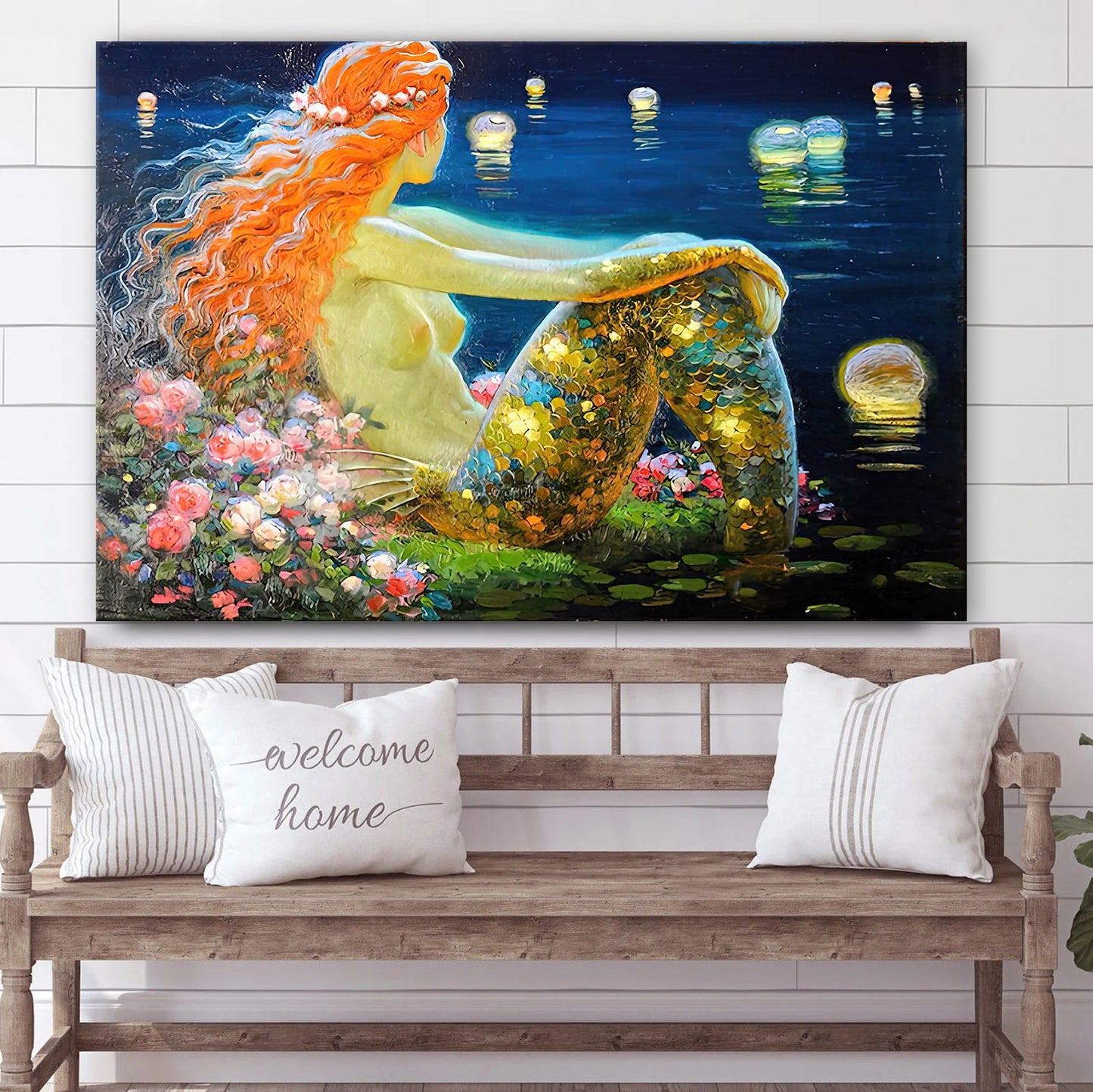Beautiful Mermaid Mermaid Painting Canvas Wall Art - Canvas Wall Decor - Home Decor Living Room