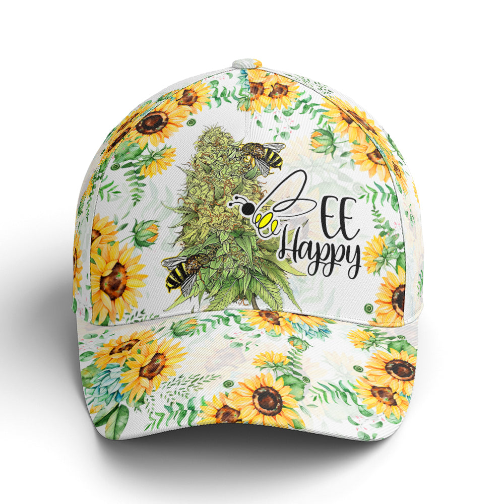 Bee happy Sunflower Pattern Baseball Cap