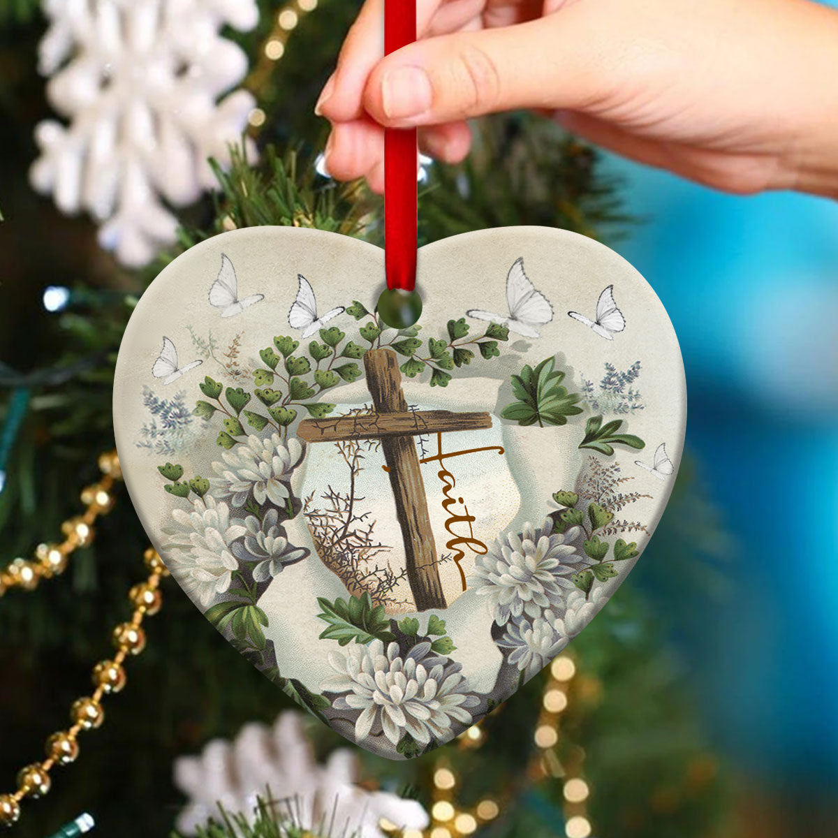 Believe In God - Unique Christian Ceramic Heart Ornament - Christmas Decor - Nativity Ornaments