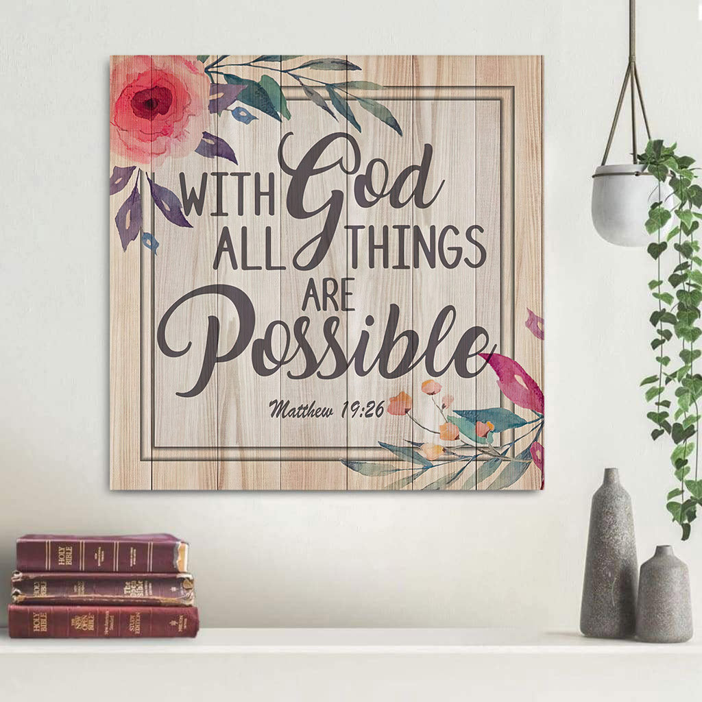 Bible Verse Wall Art Matthew 1926 With God All Things Are Possible Canvas Print
