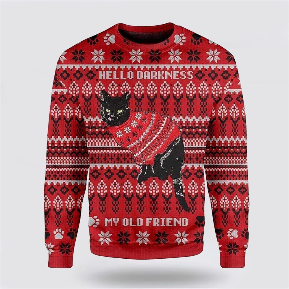 Black Cat Wear Red Ugly Christmas Sweater For Men And Women, Best Gift For Christmas, Christmas Fashion Winter