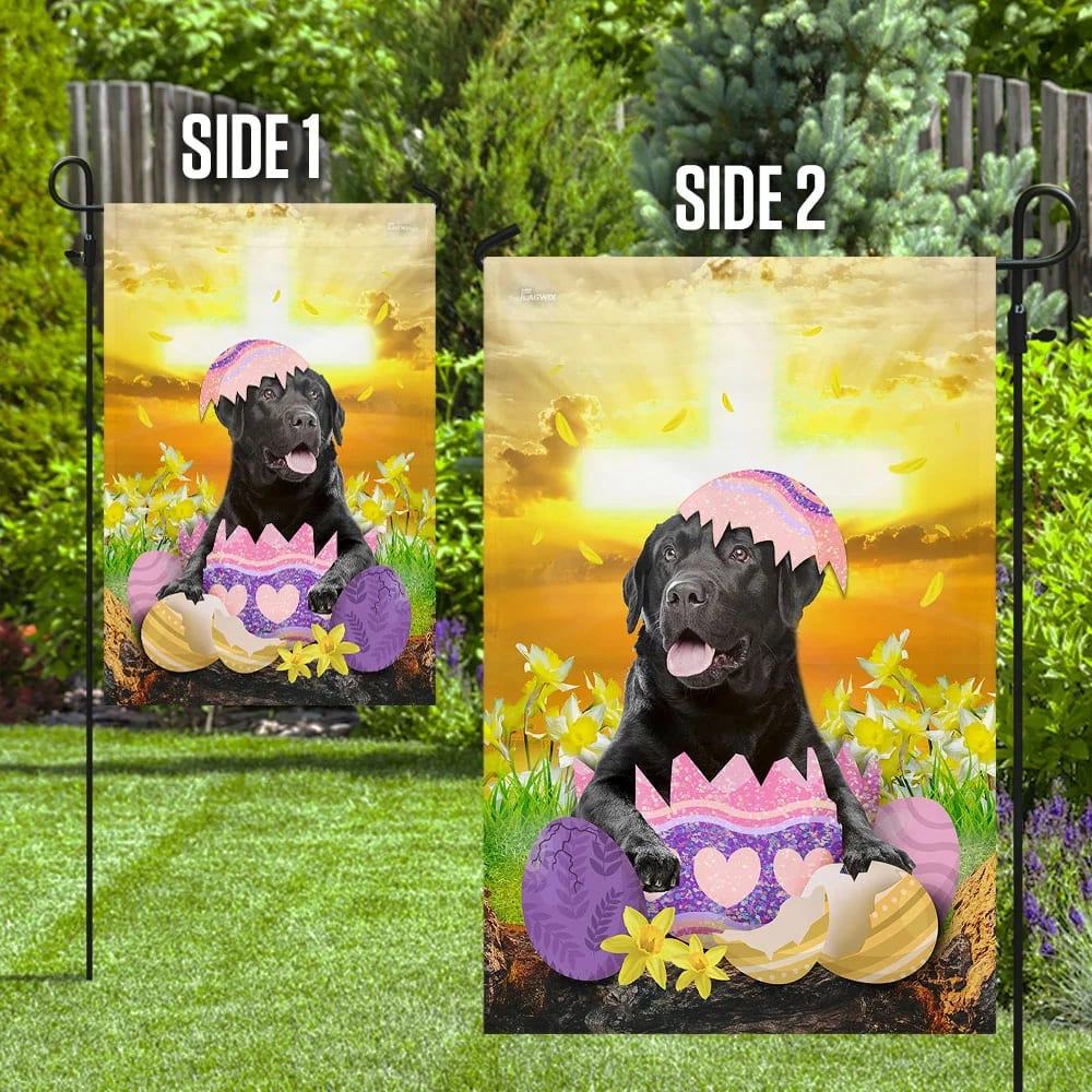 Black Labrador Retriever Is Ready For Easter House Flag - Happy Easter Garden Flag - Decorative Easter Flags