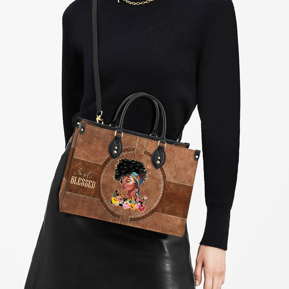 Black Woman Just Blessed Leather Bag - Women's Pu Leather Bag - Best Mother's Day Gifts