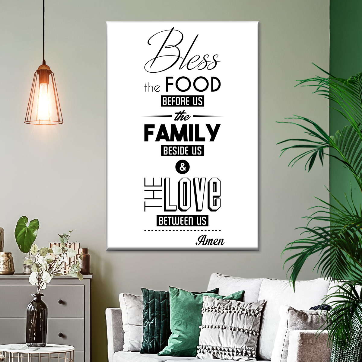 Bless The Food Typography Canvas Wall Art - Christian Wall Decor Art - Religious Wall Decor