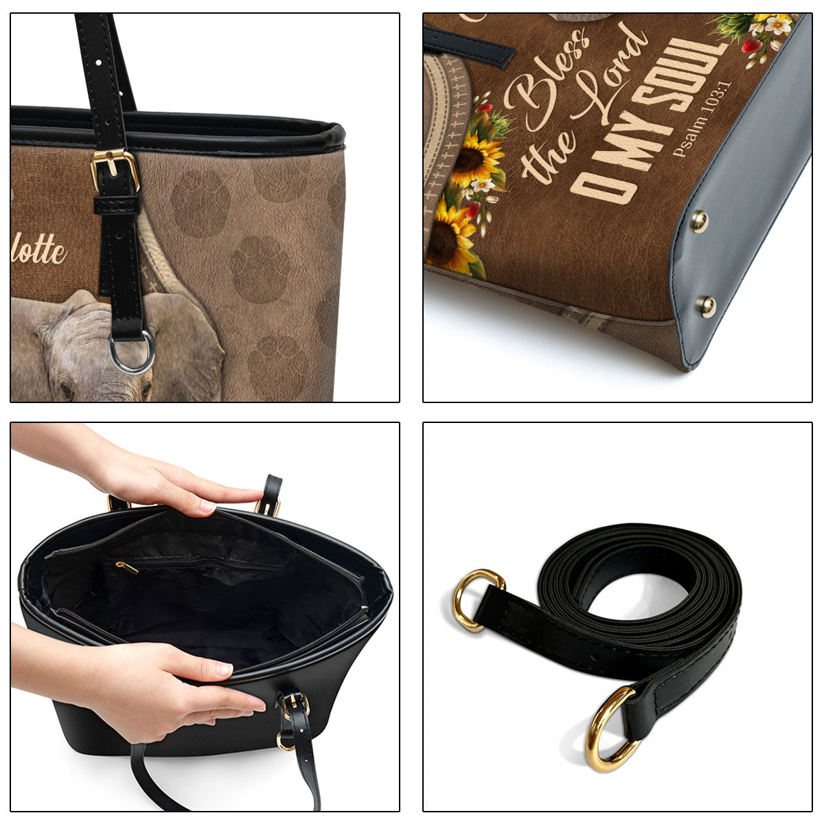 Bless The Lord O My Soul Personalized Large Leather Tote Bag - Christian Gifts For Women