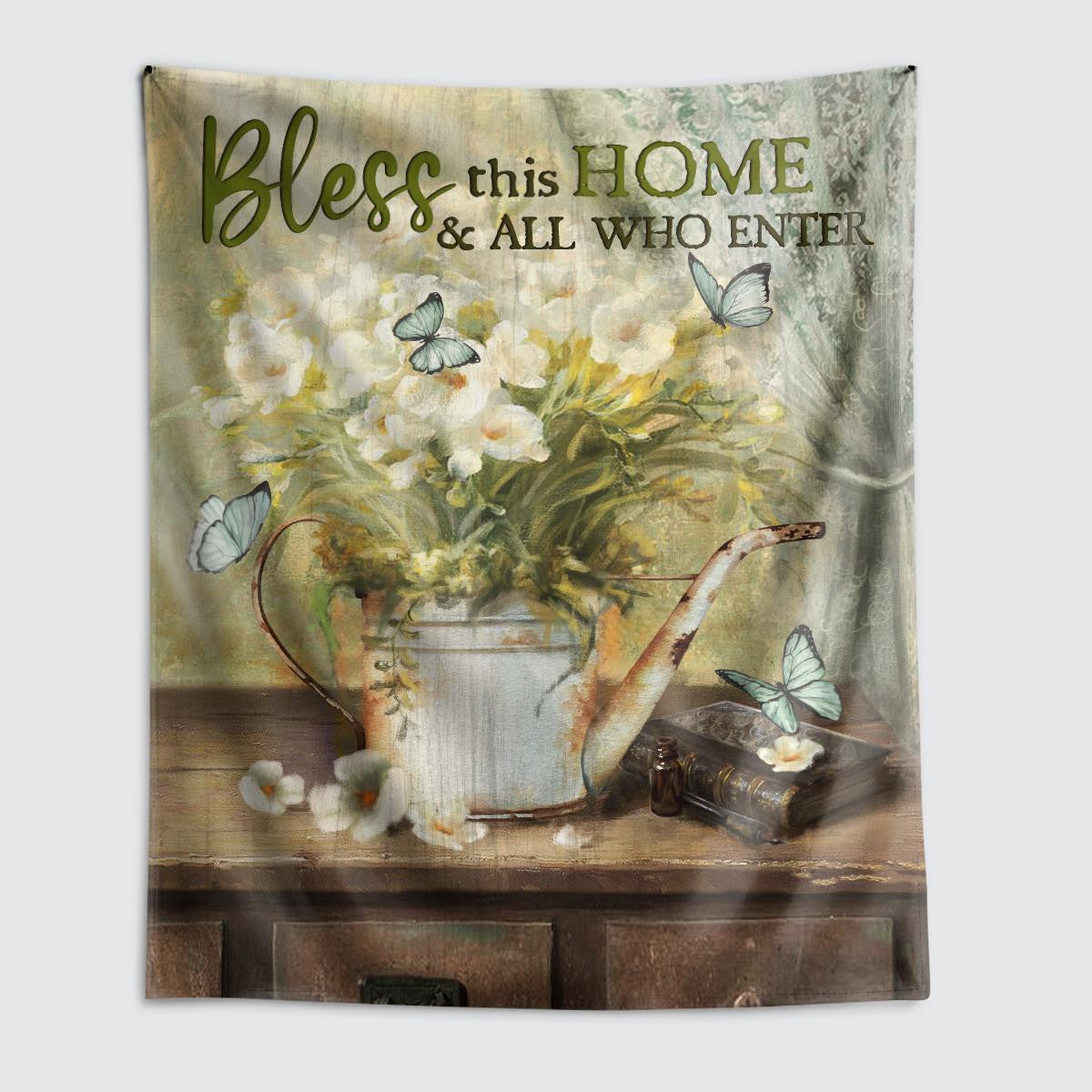Bless This Home And All Who Enter Flower Butterfly God Tapestry Jesus Tapestry Christian Tapestry