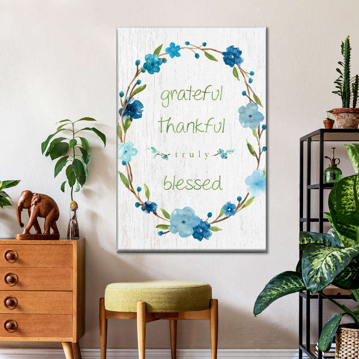 Blessed Flower Wreath Canvas Wall Art - Christian Wall Decor Art - Religious Wall Decor