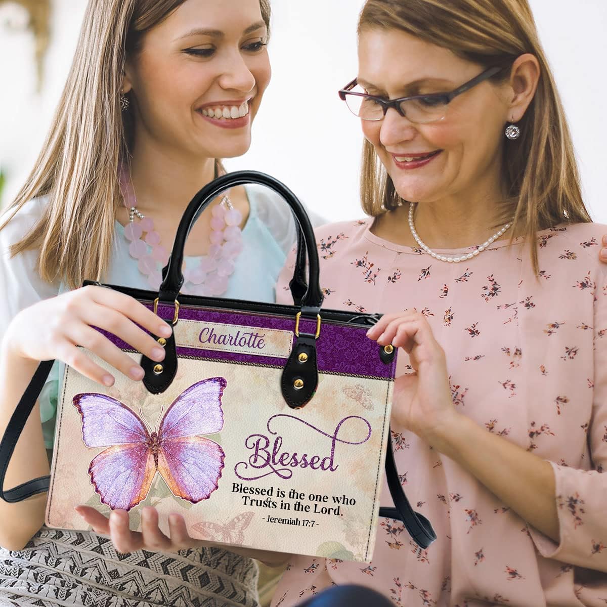Blessed Is The One Who Trusts In The Lord Personalized Leather Bag With Handle for Christian Women