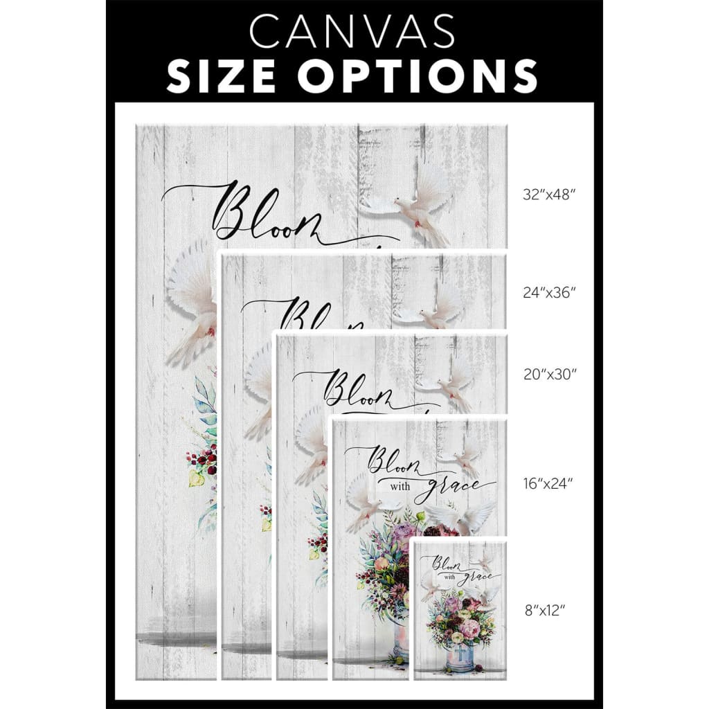Bloom With Grace Dove Floral Canvas Wall Art - Christian Canvas Prints - Bible Verse Canvas