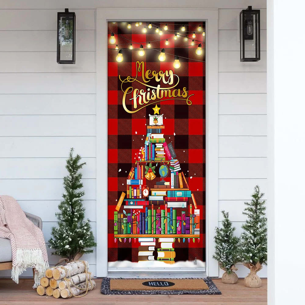 Book Christmas Tree Door Cover - Merry Christmas - Front Door Christmas Cover