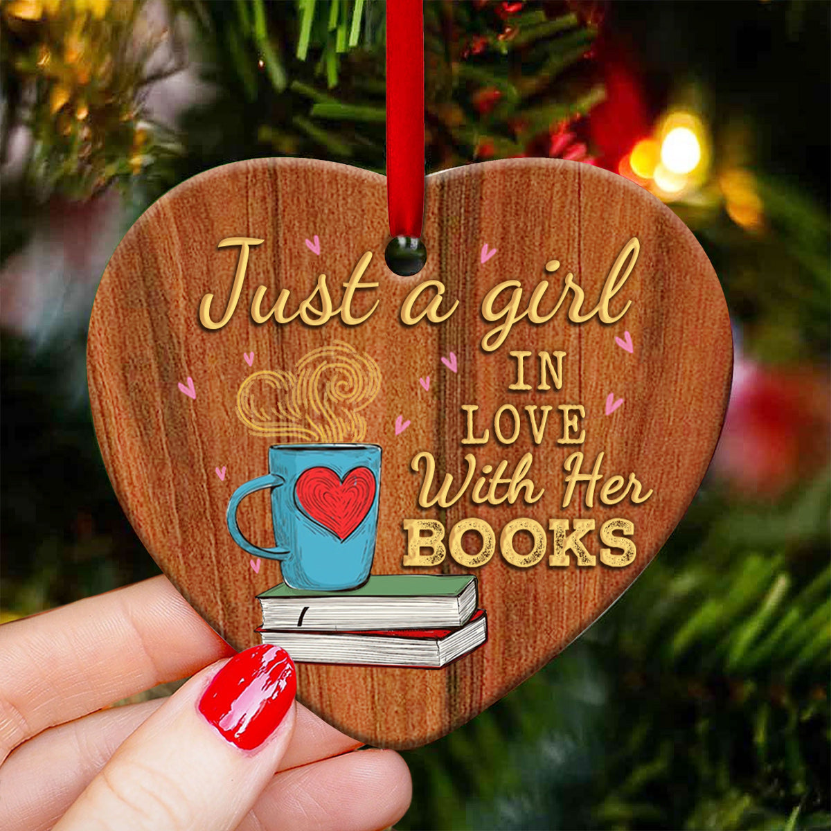 Book Heart Book Shelf Girls Love Books Heart Ornament - Christmas Ornament - Ciaocustom