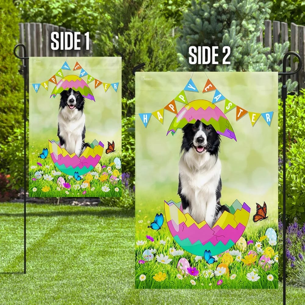 Border Collie Easter Day House Flag - Happy Easter Garden Flag - Decorative Easter Flags