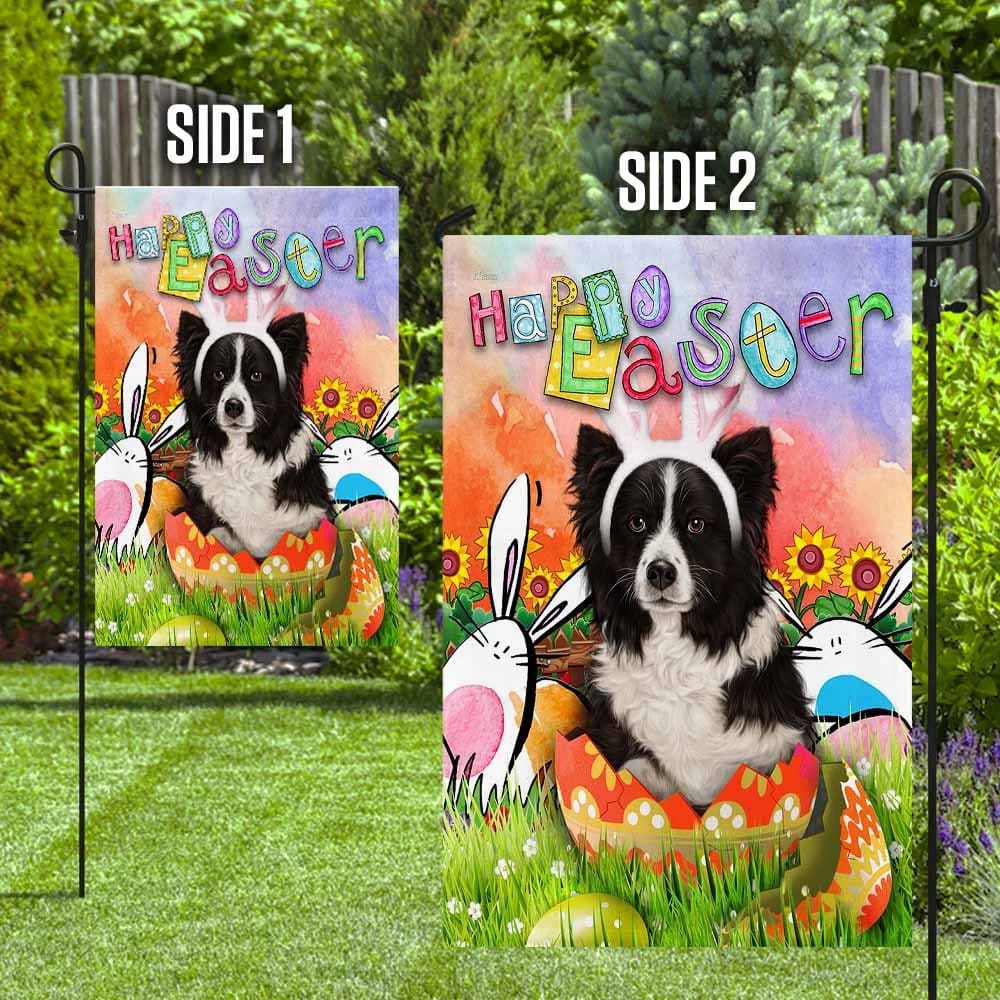 Border Collie Happy Easter House Flag - Easter Garden Flag - Easter Outdoor Decor