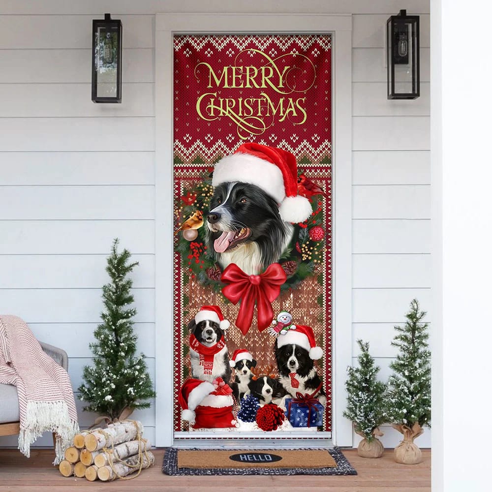 Border Collie with Christmas Begins Door Cover - Front Door Christmas Cover - Christmas Outdoor Decoration