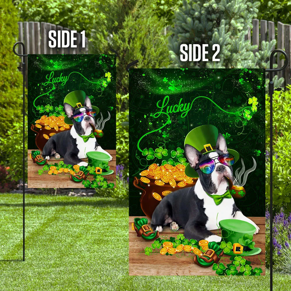 Boston Terrier House Flag - St Patrick's Day Garden Flag - Outdoor St Patrick's Day Decor