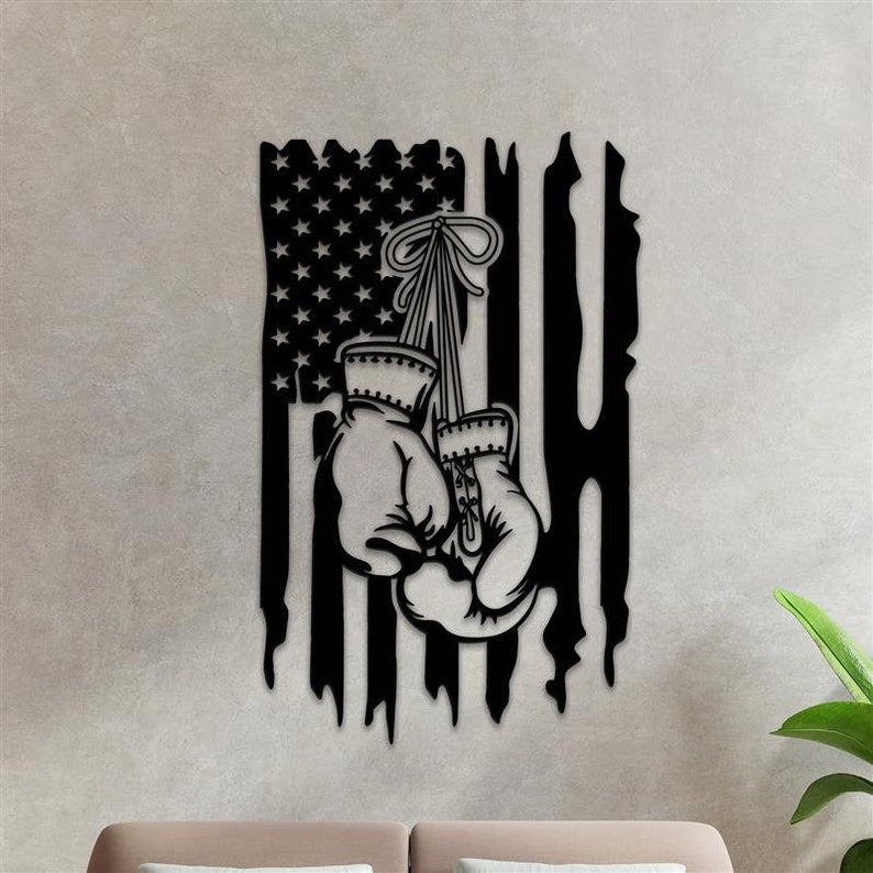 Boxing Metal Wall Art - Boxing Signs - Boxing Gloves And US Flag - Boxing Gloves Sign - Boxers Gift