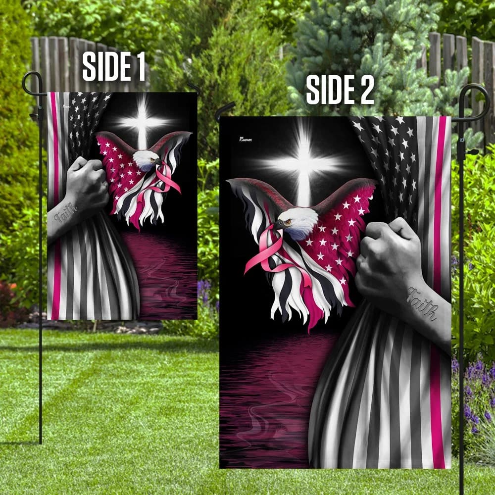 Breast Cancer Faith Christian Cross Garden Flag - Outdoor Christian Flag - Religious Flags