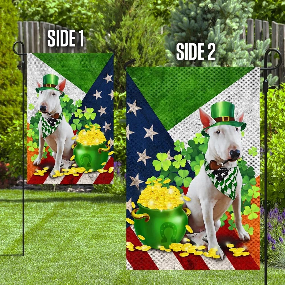 Bull Terrier House Flag - St Patrick's Day Garden Flag - Outdoor St Patrick's Day Decor