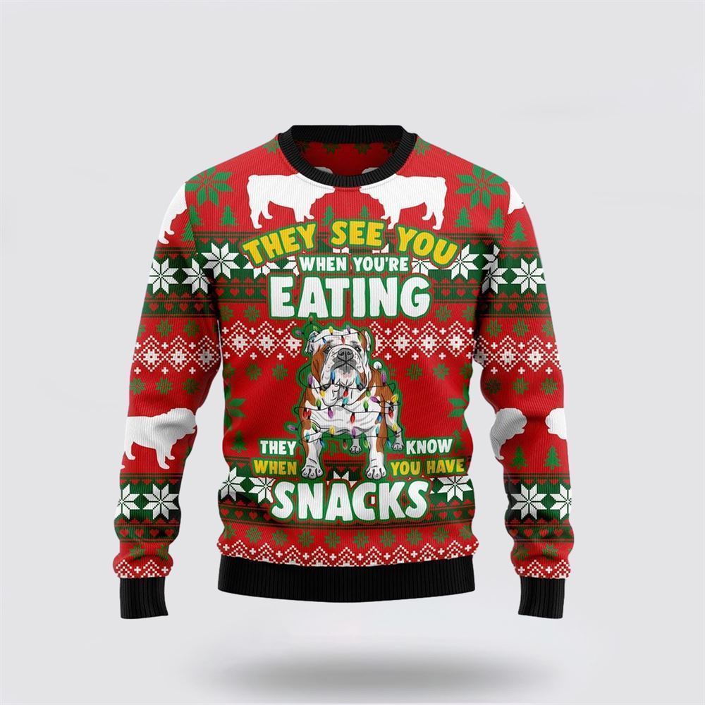 Bulldog Snacks Ugly Christmas Sweater For Men And Women, Gift For Christmas, Best Winter Christmas Outfit