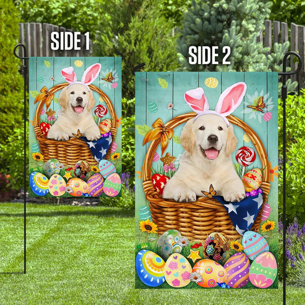 Bunny Eggs Golden Retriever Easter House Flags - Happy Easter Garden Flag - Decorative Easter Flags