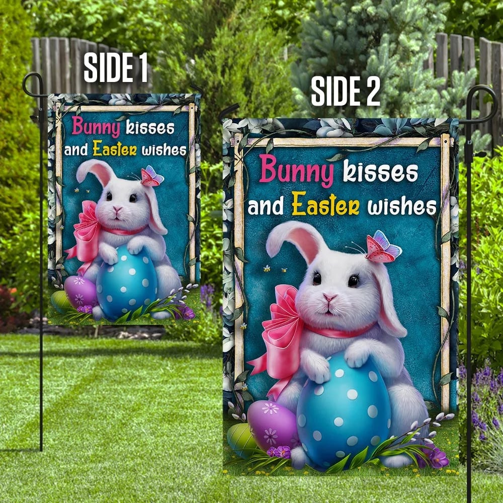 Bunny Kisses And Easter Wishes Flag - Easter House Flags - Christian Easter Garden Flags
