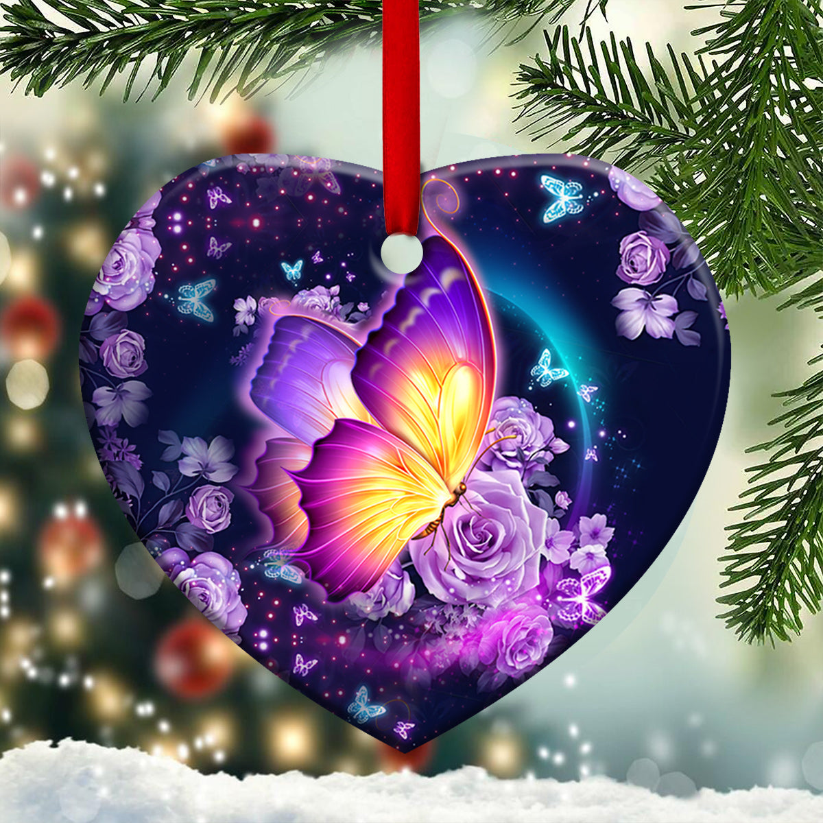 Butterfly 3 Heart Ceramic Ornament - Christmas Ornament - Christmas Gift