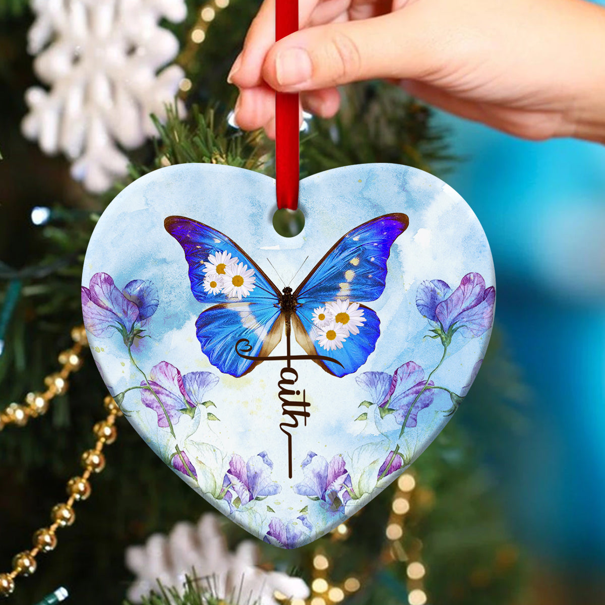 Butterfly And Flower Ceramic Heart Ornament - In Jesus, We Trust - Christian Gift For Friends