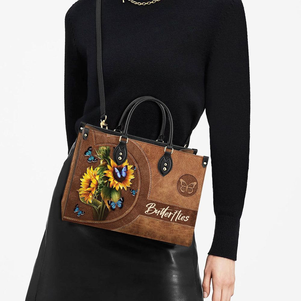 Butterfly Beauty Sunflowers Leather Bag - Women's Pu Leather Bag - Best Mother's Day Gifts