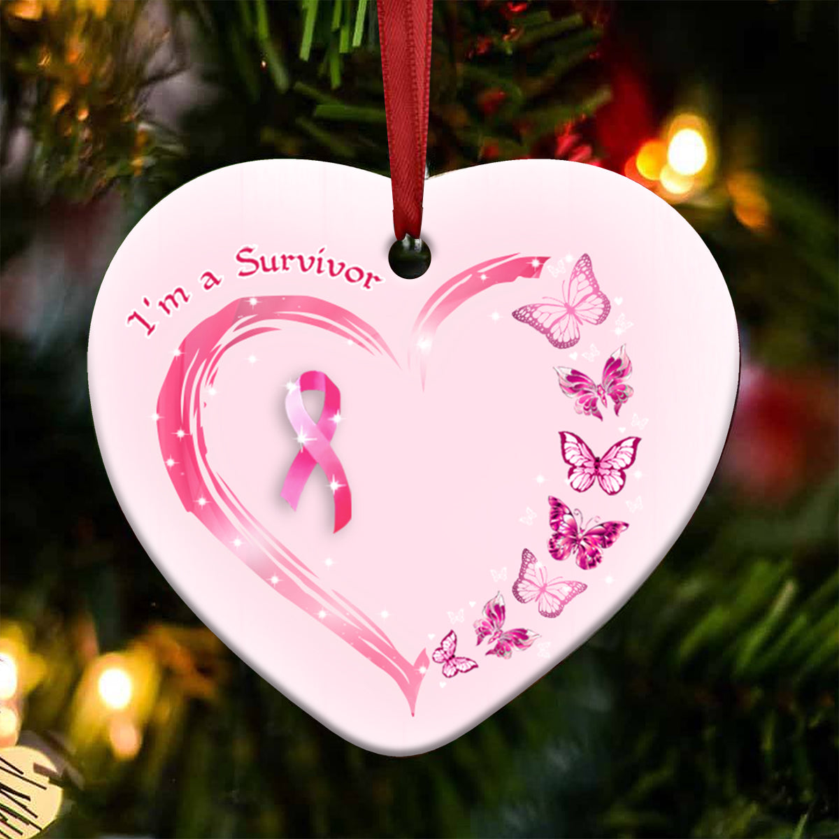 Butterfly Breast Cancer Faith Heart Ceramic Ornament - Christmas Ornament - Christmas Gift