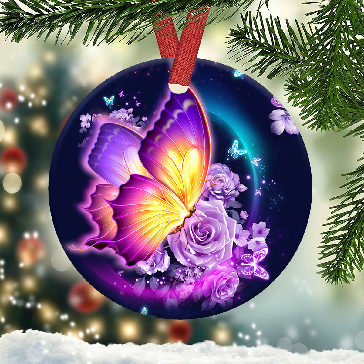 Butterfly Circle Ornament - Christmas Ornament - Ciaocustom