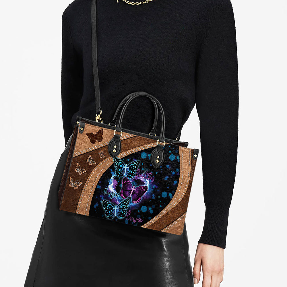 Butterfly Cross Faith Hope Love Leather Bag - Women's Pu Leather Bag - Best Mother's Day Gifts