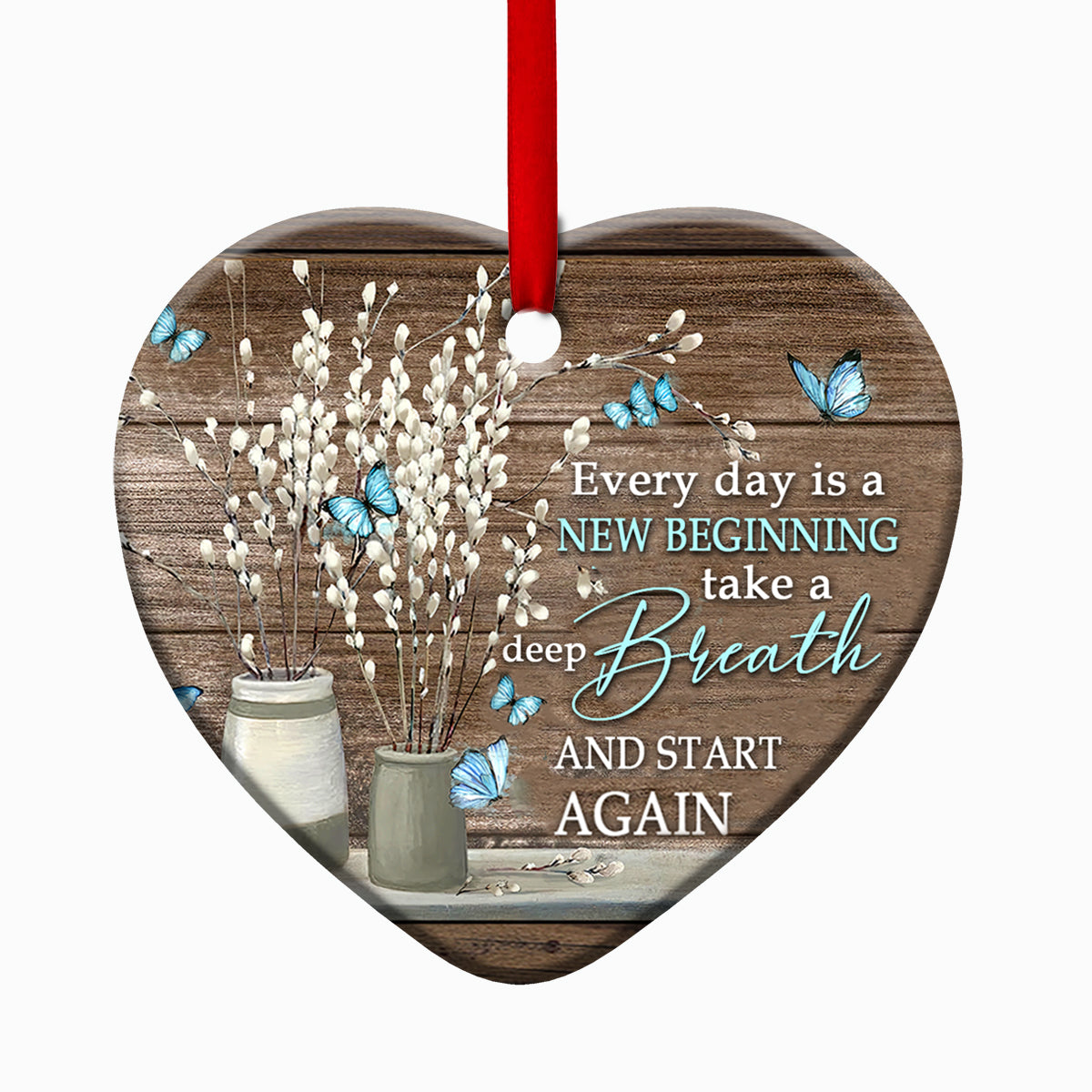 Butterfly Faith Heart Ceramic Ornament - Christmas Ornament - Christmas Gift