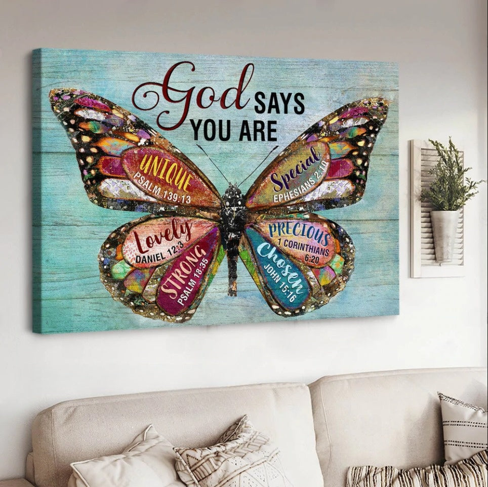 Butterfly God Says You Are Canvas Wall Art - Christian Poster - Religi ...