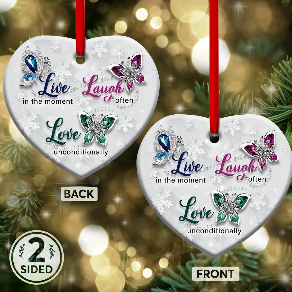 Butterfly Live In The Moment Heart Ceramic Ornament - Christmas Ornament - Christmas Gift