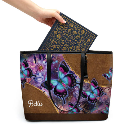 Butterfly Personalized Large Leather Tote Bag - Christian Gifts For Women