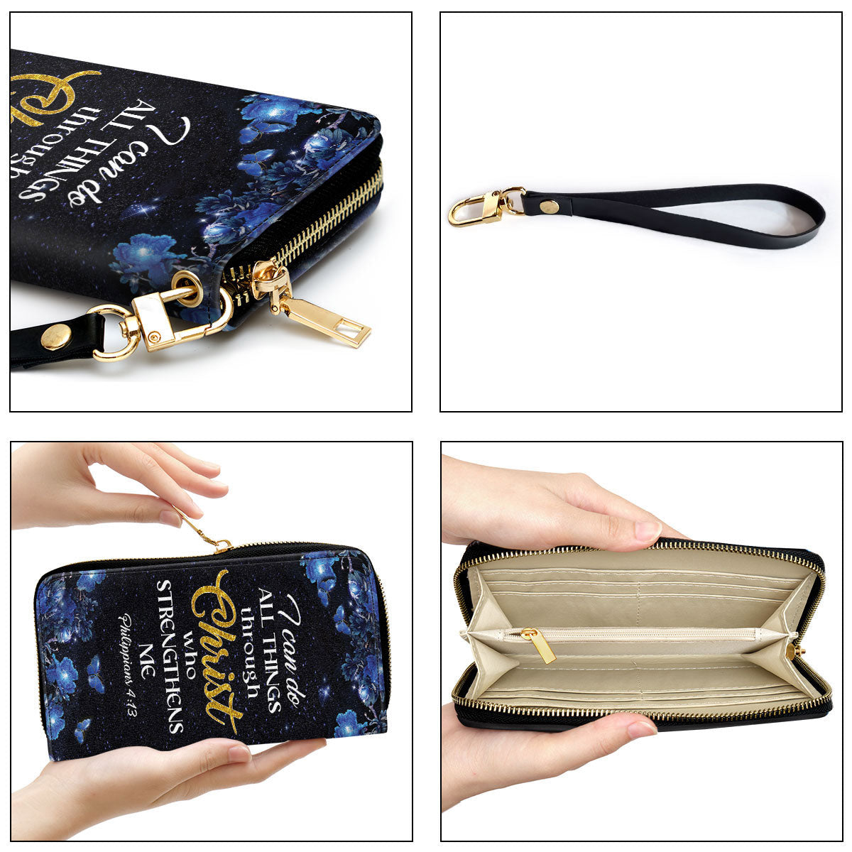 Butterfly Philippians 413 I Can Do All Things Through Christ Scripture Gifts For Religious Women Clutch Purse For Women - Personalized Name