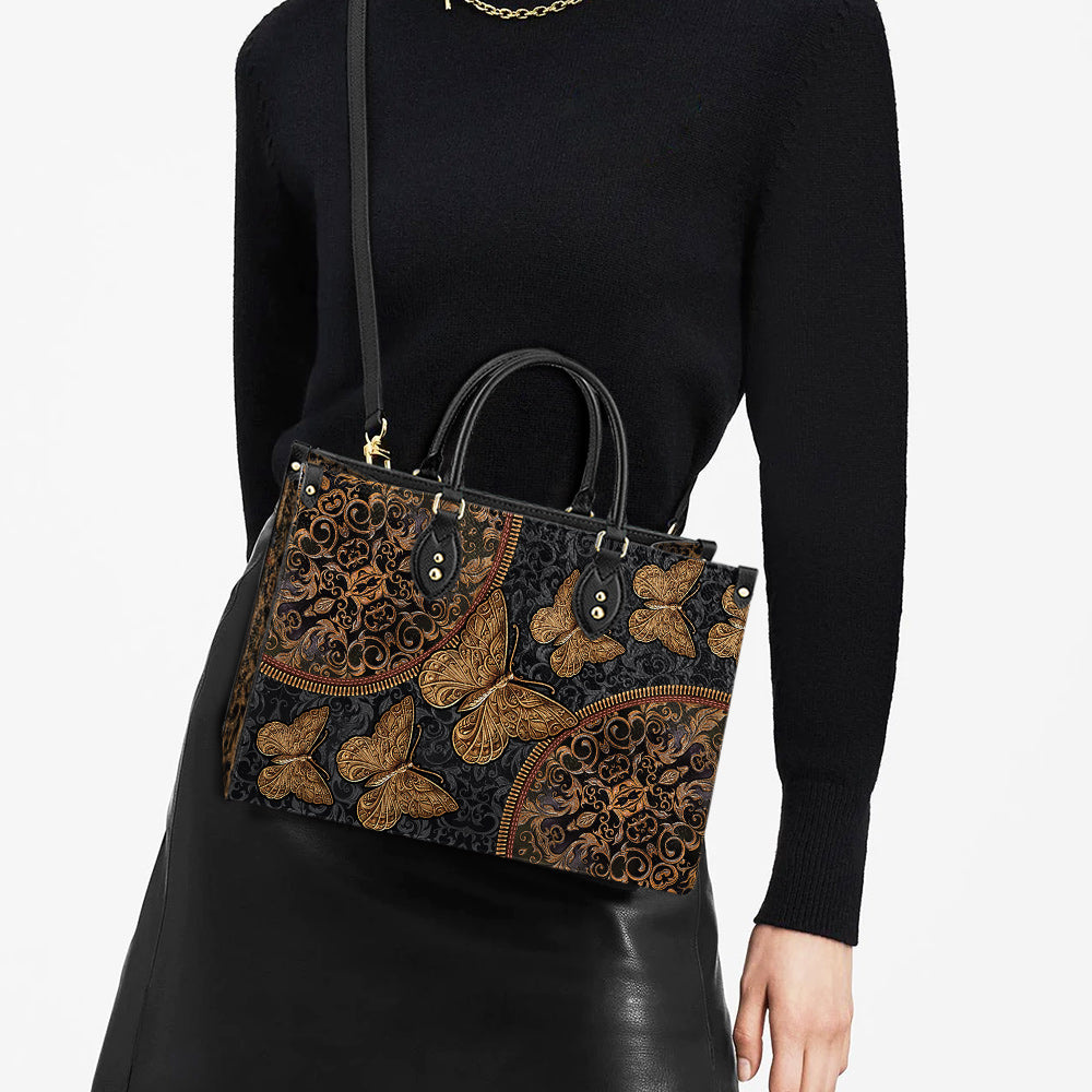 Butterfly Vintage Pattern Leather Bag - Women's Pu Leather Bag - Best Mother's Day Gifts