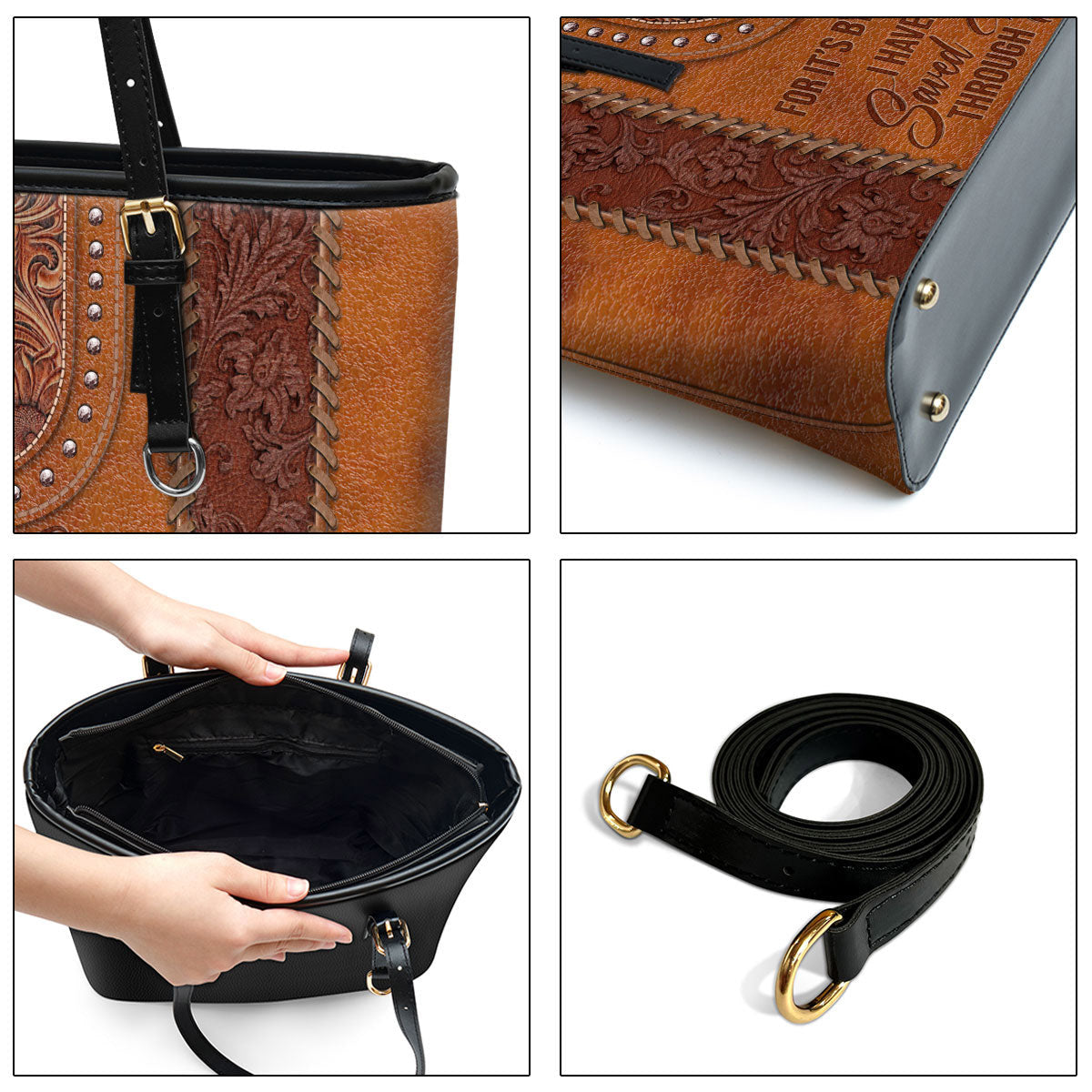 By Grace I Have Been Saved Through Faith Large Leather Tote Bag - Christ Gifts For Religious Women - Best Mother's Day Gifts