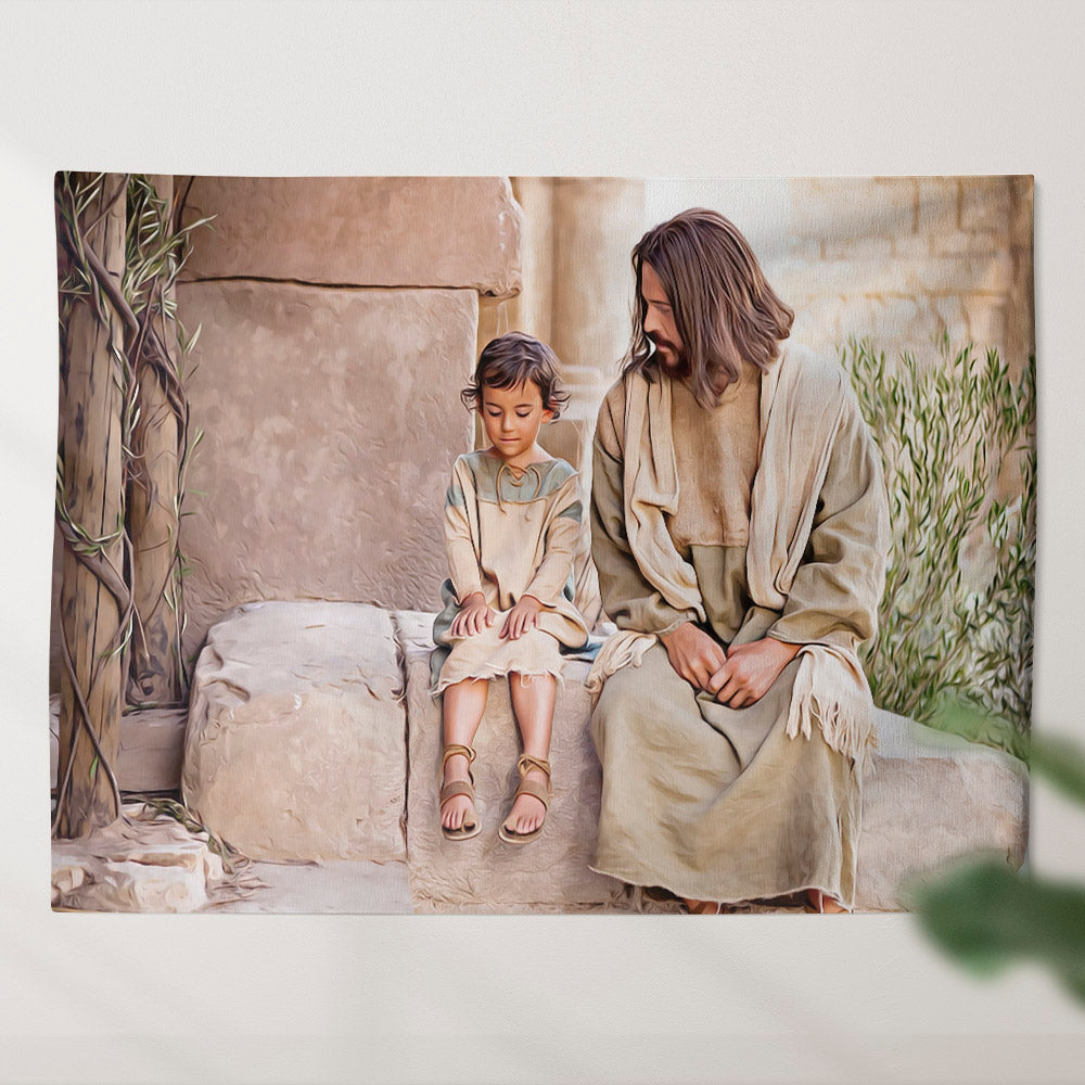Teachings - Become as Little Children - Jesus Christ Tapestry Wall Art - Tapestry Wall Hanging - Christian Wall Art - Tapestries - Ciaocustom