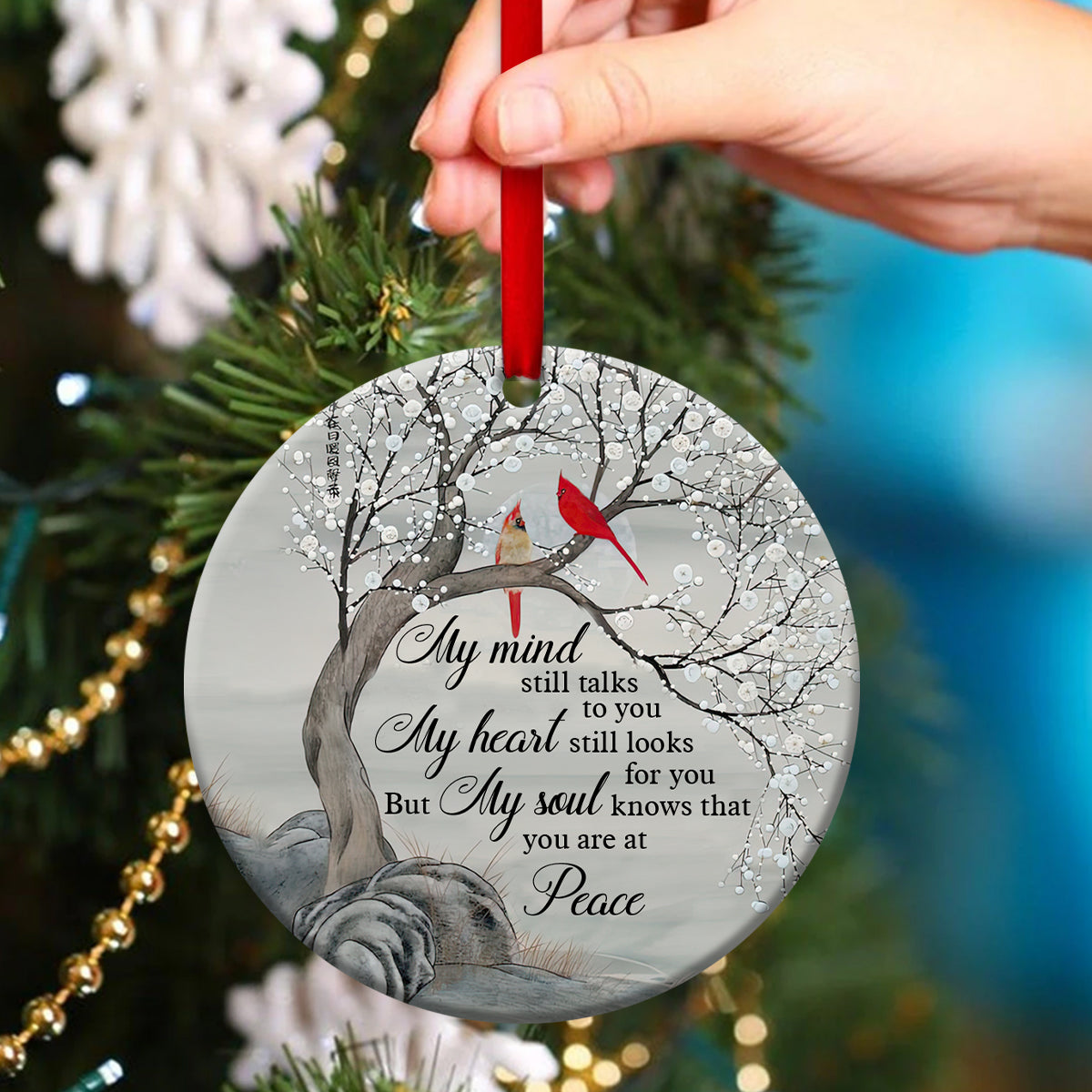 Cardinal Bird Ceramic Circle Ornament - You Are At Peace - Ornaments Hanging Gift - Nativity Ornaments