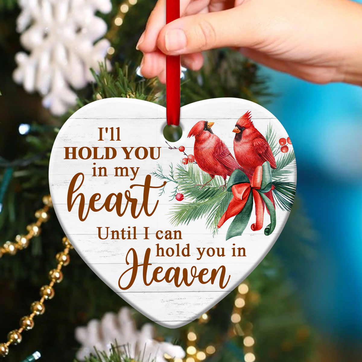 Cardinal Bird Ceramic Heart Ornament - I'll Hold You In My Heart - Christmas Decor - Funny Ornament