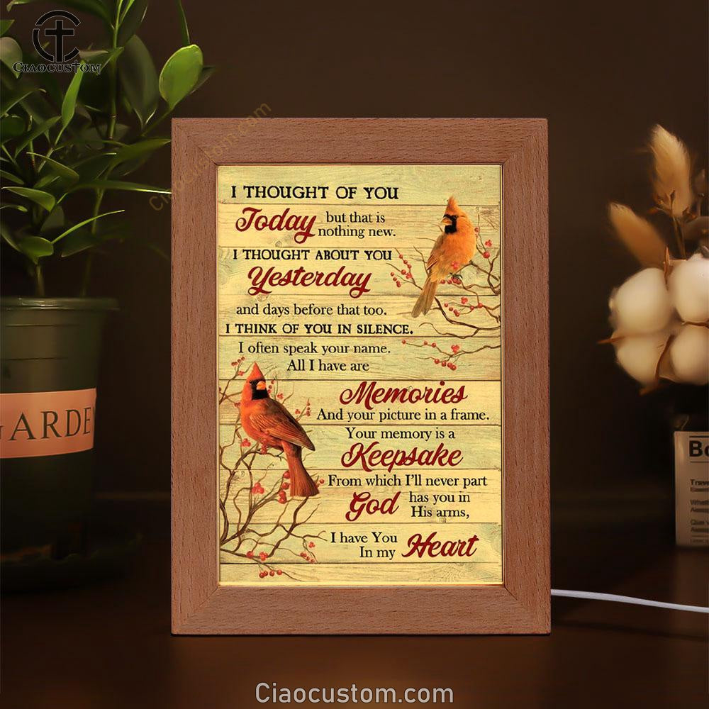 Cardinal Drawing Red Cranberry I Thought Of You Today Frame Lamp