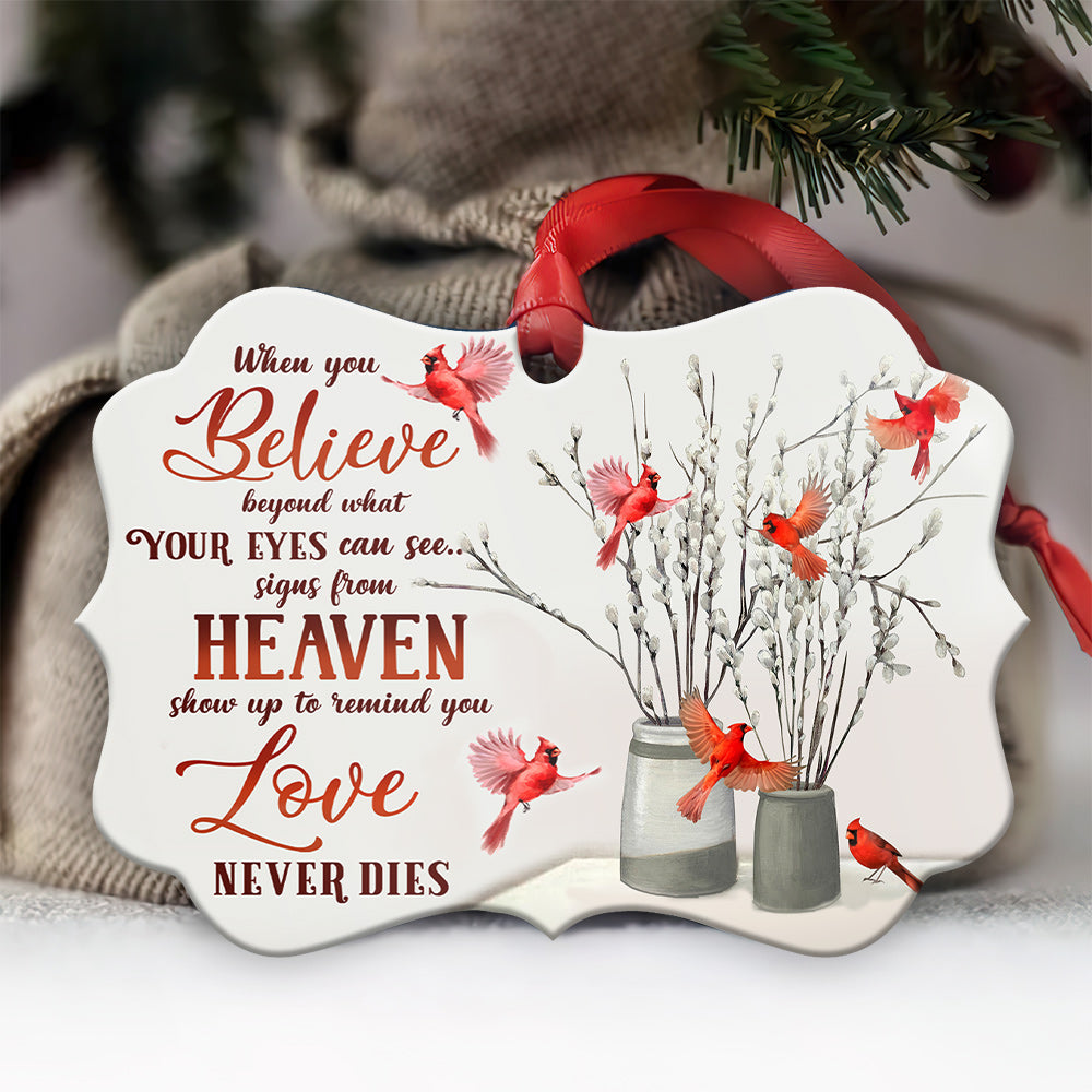 Cardinal Love Never Dies Metal Ornament - Christmas Ornament - Christmas Gift