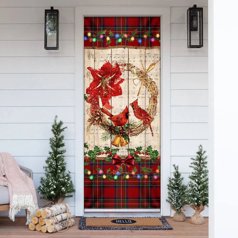 Cardinal Merry Christmas Door Cover - Cardinal Christmas Decor - Christmas Door Cover Decorations
